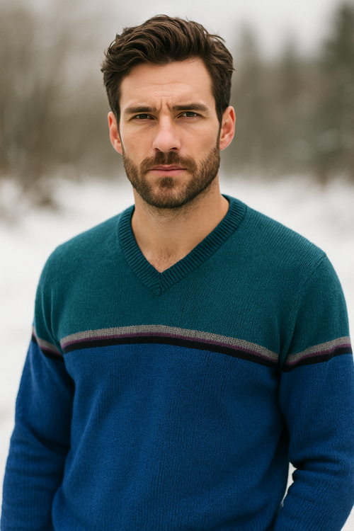 Vintage 80s 100% Wool V-neck Ski Sweater