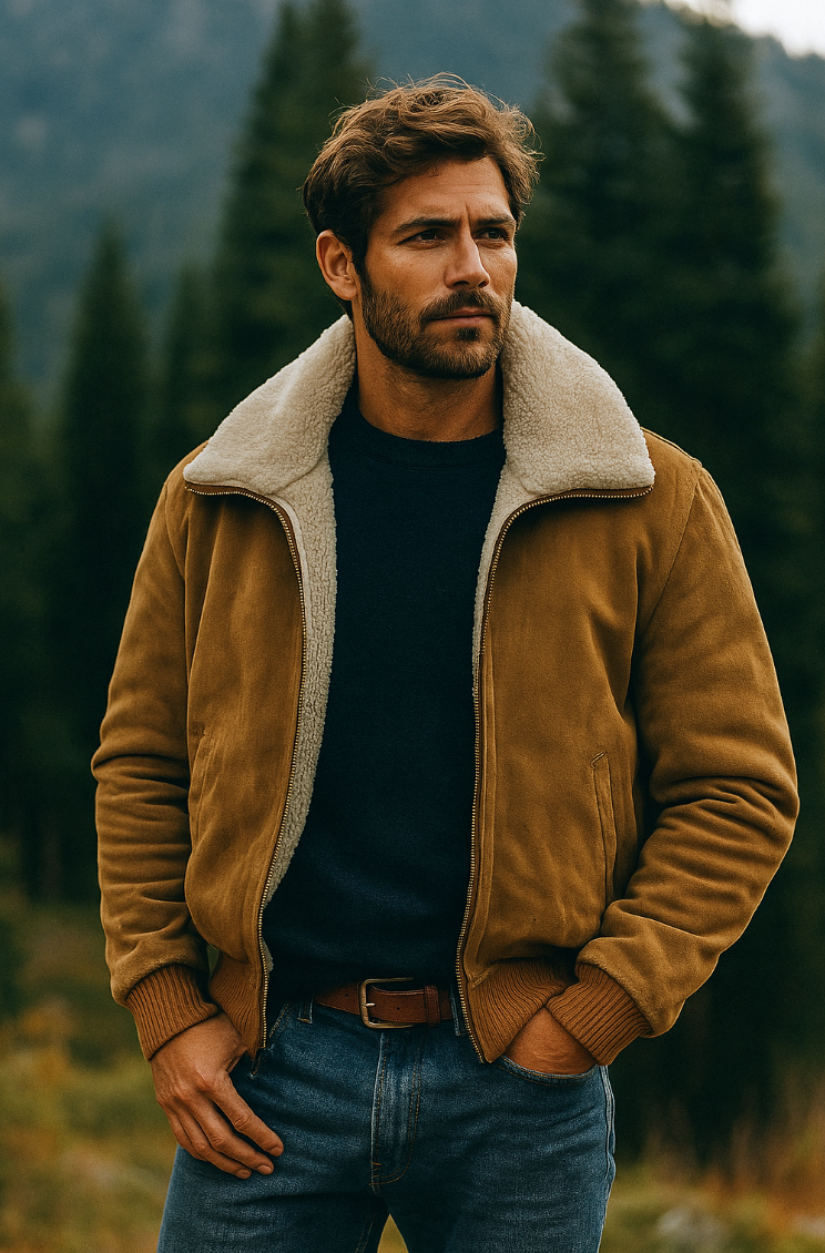 Suede & Shearling Bomber Jacket