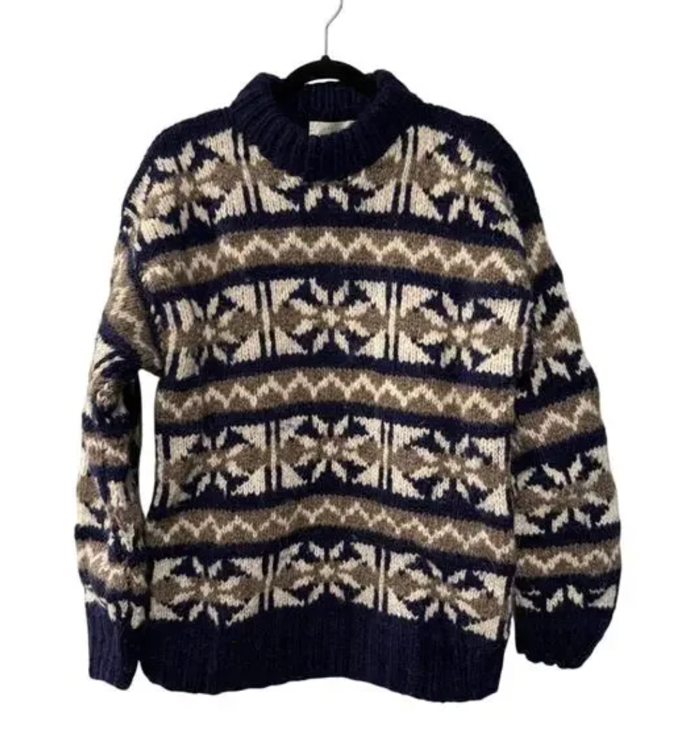 Hand Knit 100% Wool Ski Sweater