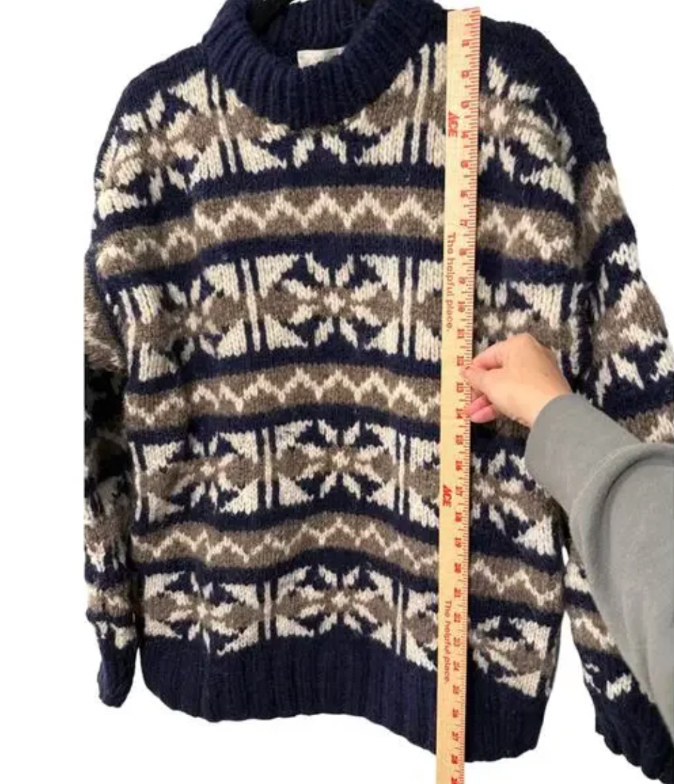 Hand Knit 100% Wool Ski Sweater