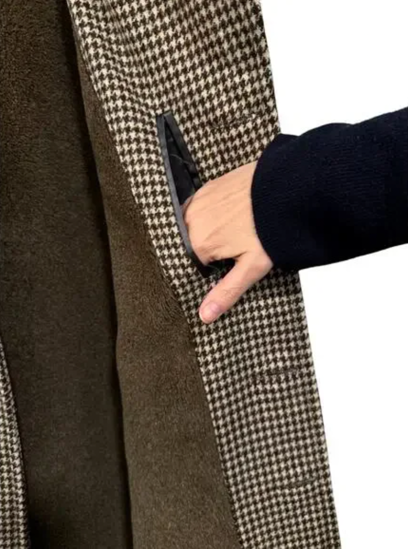 Wool Herringbone Shearling Coat